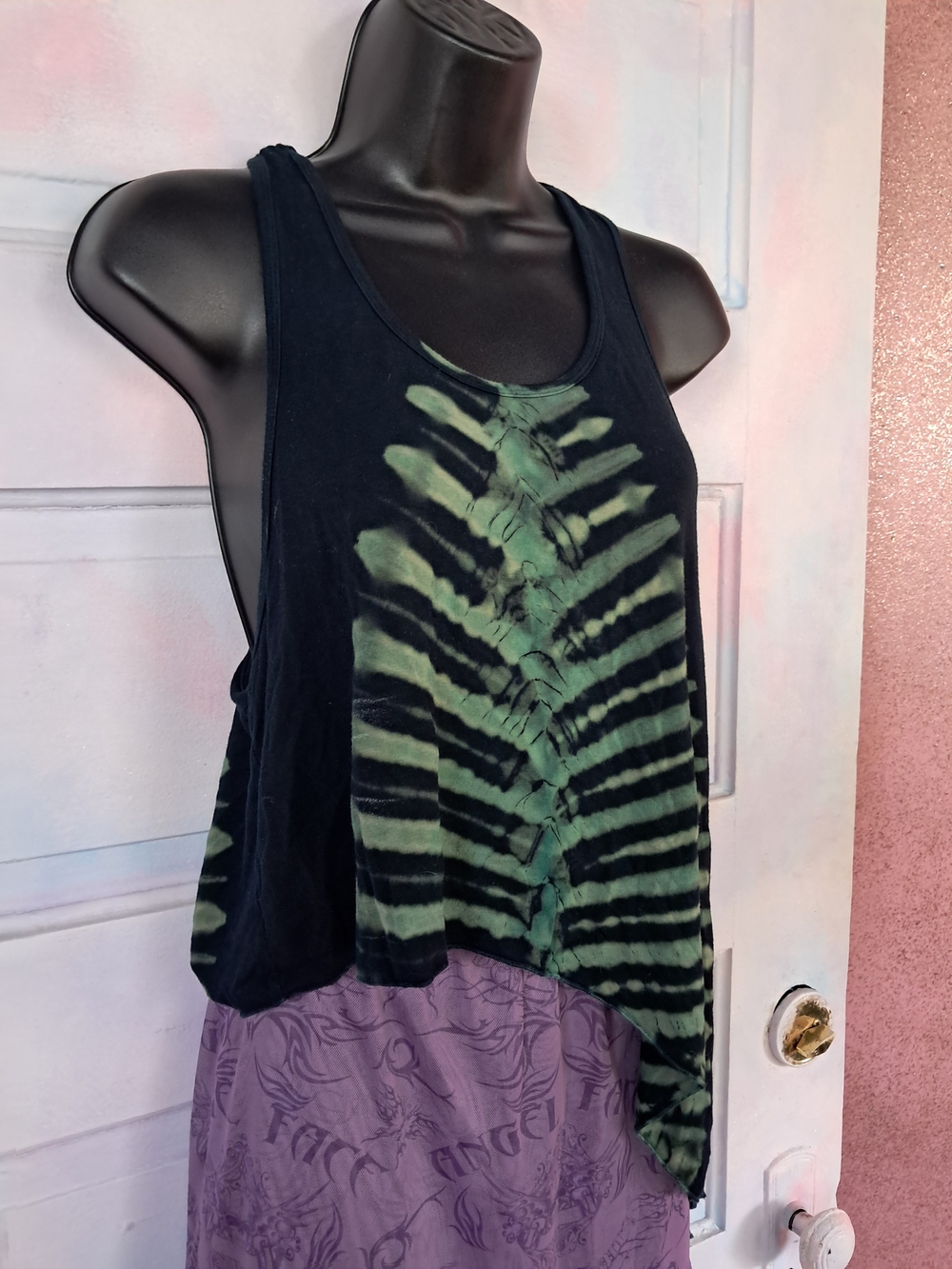 Kathmandu Black Racerback Tank with Green Tie-Dye Front - Picture 3 of 6